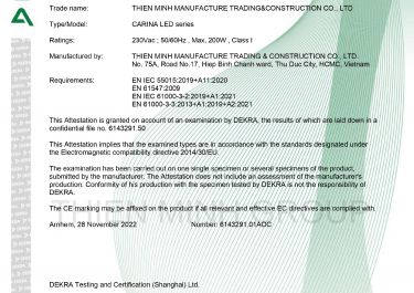 CHỨNG NHẬN CE - ĐÈN CARINA LED
