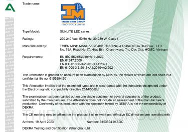 CHỨNG NHẬN CE - ĐÈN SUNLITE LED