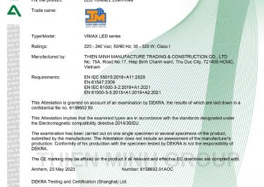 CHỨNG NHẬN CE - ĐÈN VIMAX LED