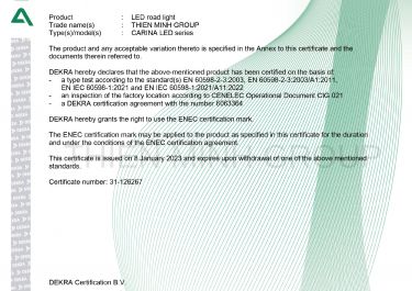 CHỨNG NHẬN ENEC - ĐÈN CARINA LED