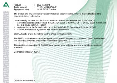 CHỨNG NHẬN ENEC - ĐÈN SUNLITE LED