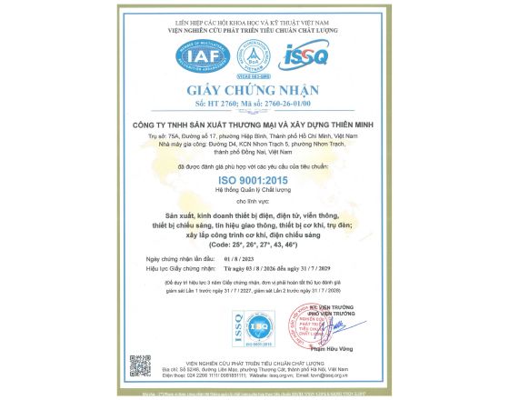 CHỨNG NHẬN ISO 9001 NĂM 2026-2029