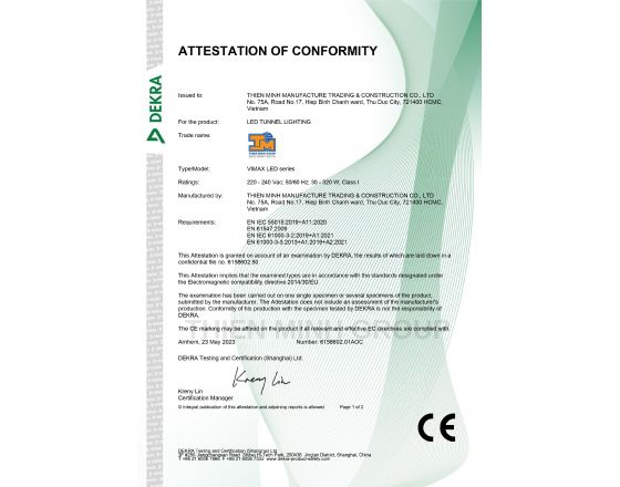 CHỨNG NHẬN CE - ĐÈN VIMAX LED