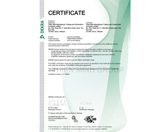 CHỨNG NHẬN ENEC - ĐÈN VIMAX LED