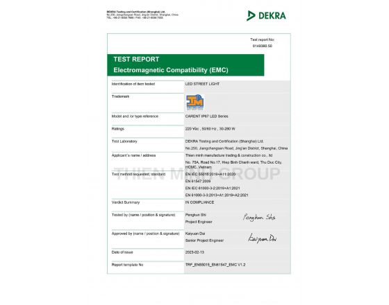 EMC TEST REPORT - ĐÈN CARENT IP67 LED